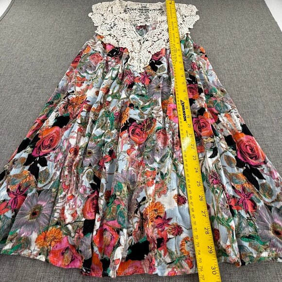 Umgee Mini Shift Dress Small Floral Crochet Neckline Cotton Blend V-Neck - Picture 5 of 11